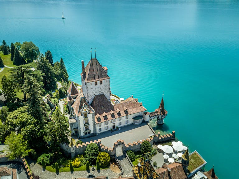 Aerial Shot of a House Near the Lake